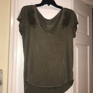 American eagle embroidered army green top